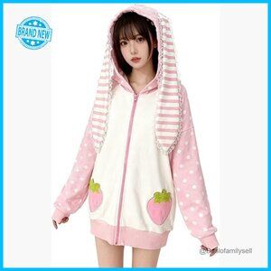 Y2K Kawaii Animal Ear Zip Up Hoodie Harajuku Preppy Vintage Baggy Jacket
